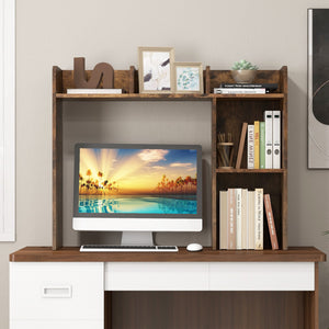 3-Tier Multipurpose Desk Bookshelf with 4 Shelves-Brown view 3