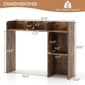 3-Tier Multipurpose Desk Bookshelf with 4 Shelves-Brown view 5