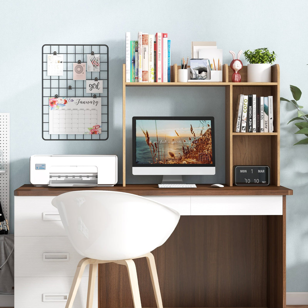 3-Tier Multipurpose Desk Bookshelf with 4 Shelves-Natural view 2
