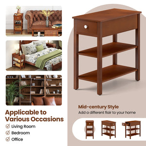 3-Tier Narrow End Table with Drawer and Storage Shelves Set of 2-Brown view 9