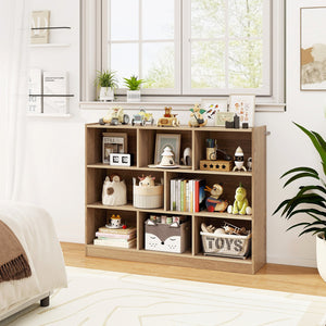 3-Tier Open Bookcase 8-Cube Floor Standing Storage Shelves-Natural view 2
