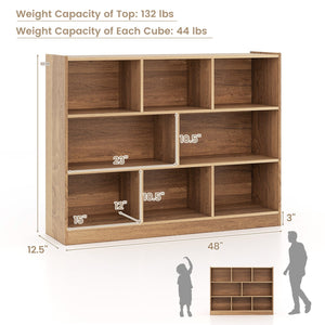 3-Tier Open Bookcase 8-Cube Floor Standing Storage Shelves-Natural view 3