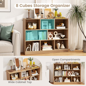 3-Tier Open Bookcase 8-Cube Floor Standing Storage Shelves-Natural view 4