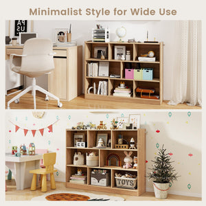3-Tier Open Bookcase 8-Cube Floor Standing Storage Shelves-Natural view 6