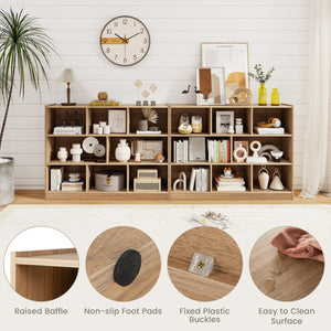 3-Tier Open Bookcase 8-Cube Floor Standing Storage Shelves-Natural view 7