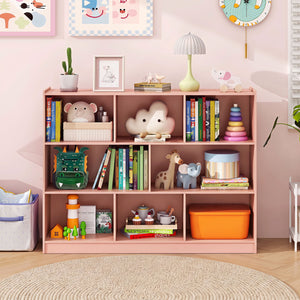 3-Tier Open Bookcase 8-Cube Floor Standing Storage Shelves-Pink view 3