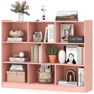 3-Tier Open Bookcase 8-Cube Floor Standing Storage Shelves-Pink view 4