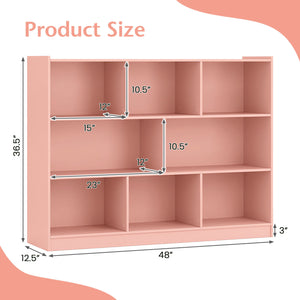 3-Tier Open Bookcase 8-Cube Floor Standing Storage Shelves-Pink view 5