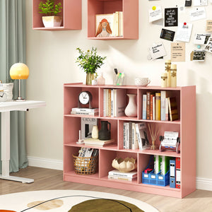 3-Tier Open Bookcase 8-Cube Floor Standing Storage Shelves-Pink view 6