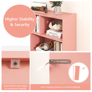 3-Tier Open Bookcase 8-Cube Floor Standing Storage Shelves-Pink view 9