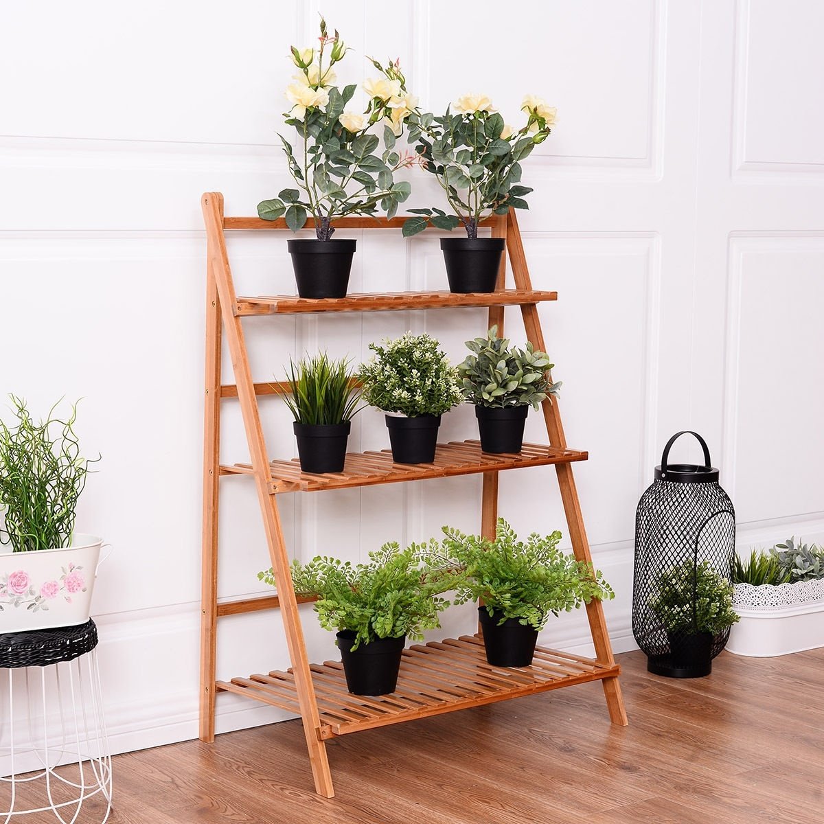 3 Tiers Outdoor Stand Bamboo Flower Pot Shelf view 2