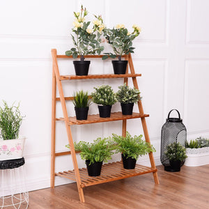 3 Tiers Outdoor Stand Bamboo Flower Pot Shelf view 2