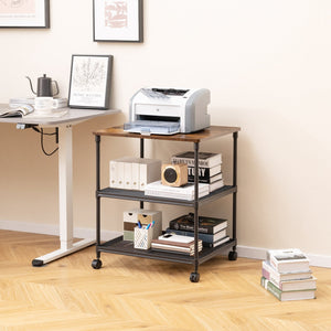 3 Tier Printer Stand Rolling Fax Cart with Adjustable Shelf and Swivel Wheels-Coffee view 2