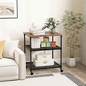 3 Tier Printer Stand Rolling Fax Cart with Adjustable Shelf and Swivel Wheels-Coffee view 3