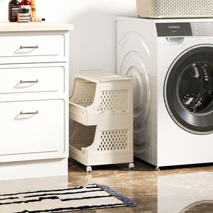 3-Tier Rolling Laundry Basket with Wheels Plastic Storage Cart with Side Hooks view 2