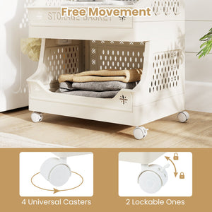 3-Tier Rolling Laundry Basket with Wheels Plastic Storage Cart with Side Hooks view 9
