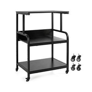 3-Tier Rolling Printer Stand with Adjustable Shelf and Lockable Wheels-Black view 4