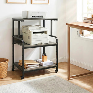 3-Tier Rolling Printer Stand with Adjustable Shelf and Lockable Wheels-Oak view 2
