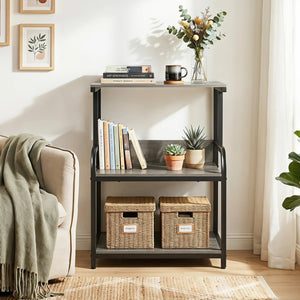 3-Tier Rolling Printer Stand with Adjustable Shelf and Lockable Wheels-Oak view 3