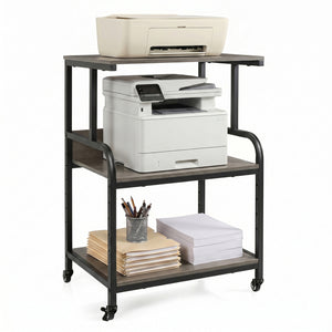 3-Tier Rolling Printer Stand with Adjustable Shelf and Lockable Wheels-Oak view 4