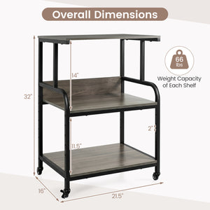 3-Tier Rolling Printer Stand with Adjustable Shelf and Lockable Wheels-Oak view 5