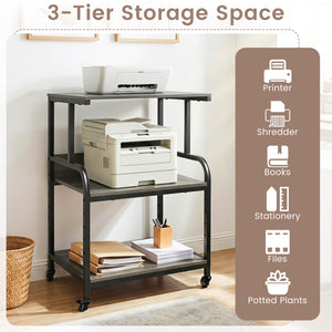 3-Tier Rolling Printer Stand with Adjustable Shelf and Lockable Wheels-Oak view 7