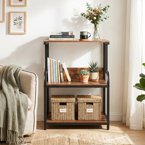 3-Tier Rolling Printer Stand with Adjustable Shelf and Lockable Wheels-Rustic Brown view 3