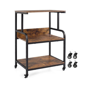 3-Tier Rolling Printer Stand with Adjustable Shelf and Lockable Wheels-Rustic Brown view 4
