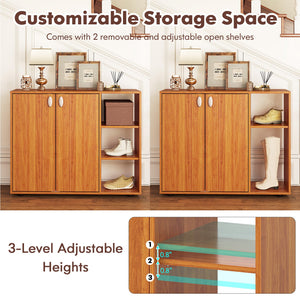 3-Tier Shoe Cabinet with Doors with Adjustable Open Shelves for Entryway-Natural view 8