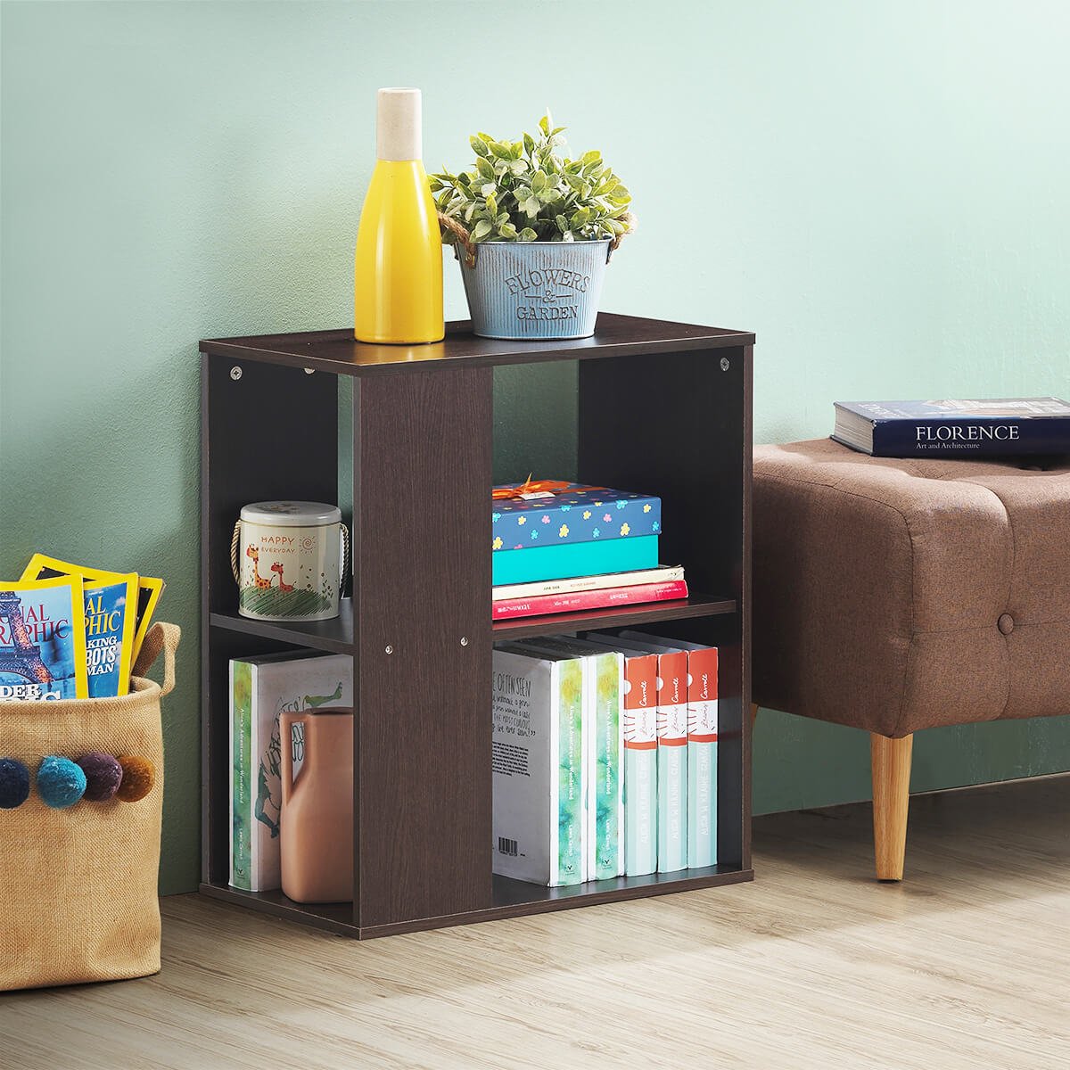 3-Tier Side End Table with Storage Shelves -Brown view 2