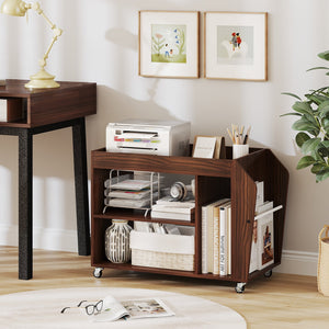 3-Tier Side End Table with Universal Wheels-Walnut view 2