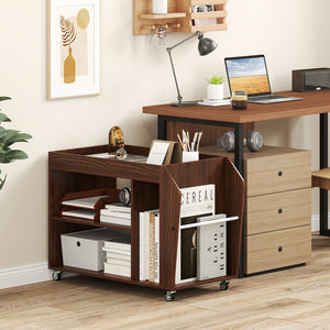 3-Tier Side End Table with Universal Wheels-Walnut view 3