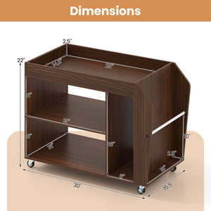 3-Tier Side End Table with Universal Wheels-Walnut view 5