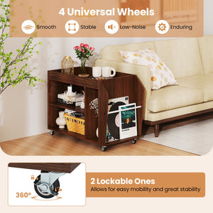3-Tier Side End Table with Universal Wheels-Walnut view 9