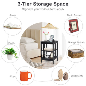 3-tier Side Table Nightstand with Stable Structure-Black view 9