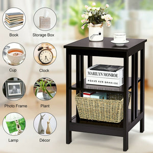 3-tier Side Table Nightstand with Stable Structure-Dark Brown view 3