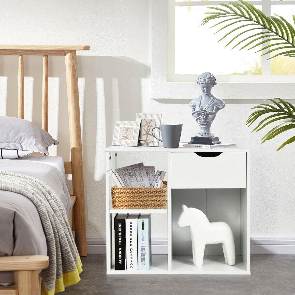 3-Tier Side Table with Storage Shelf and Drawer Space view 2