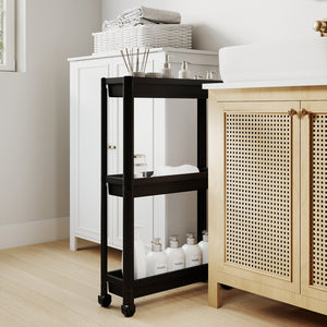 3-Tier Slim Rolling Storage Cart 2-Pack Mobile Bathroom Organizer with Wheels-Black view 2