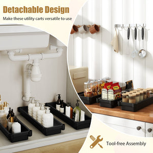 3-Tier Slim Rolling Storage Cart 2-Pack Mobile Bathroom Organizer with Wheels-Black view 8