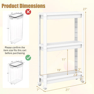 3-Tier Slim Rolling Storage Cart 2-Pack Mobile Bathroom Organizer with Wheels-White view 4
