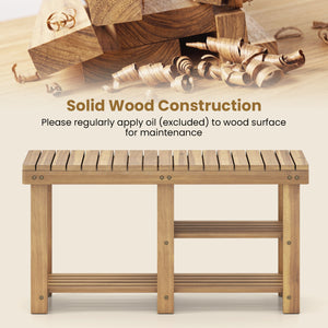 3-Tier Solid Wood Shoe Rack Bench with Slatted Shelves-L view 7