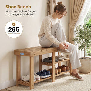 3-Tier Solid Wood Shoe Rack Bench with Slatted Shelves-L view 8