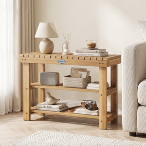 3-Tier Solid Wood Shoe Rack Bench with Slatted Shelves-M view 3