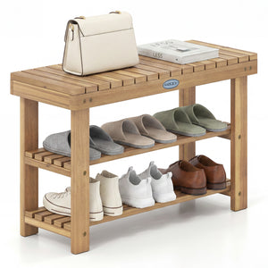 3-Tier Solid Wood Shoe Rack Bench with Slatted Shelves-M view 4