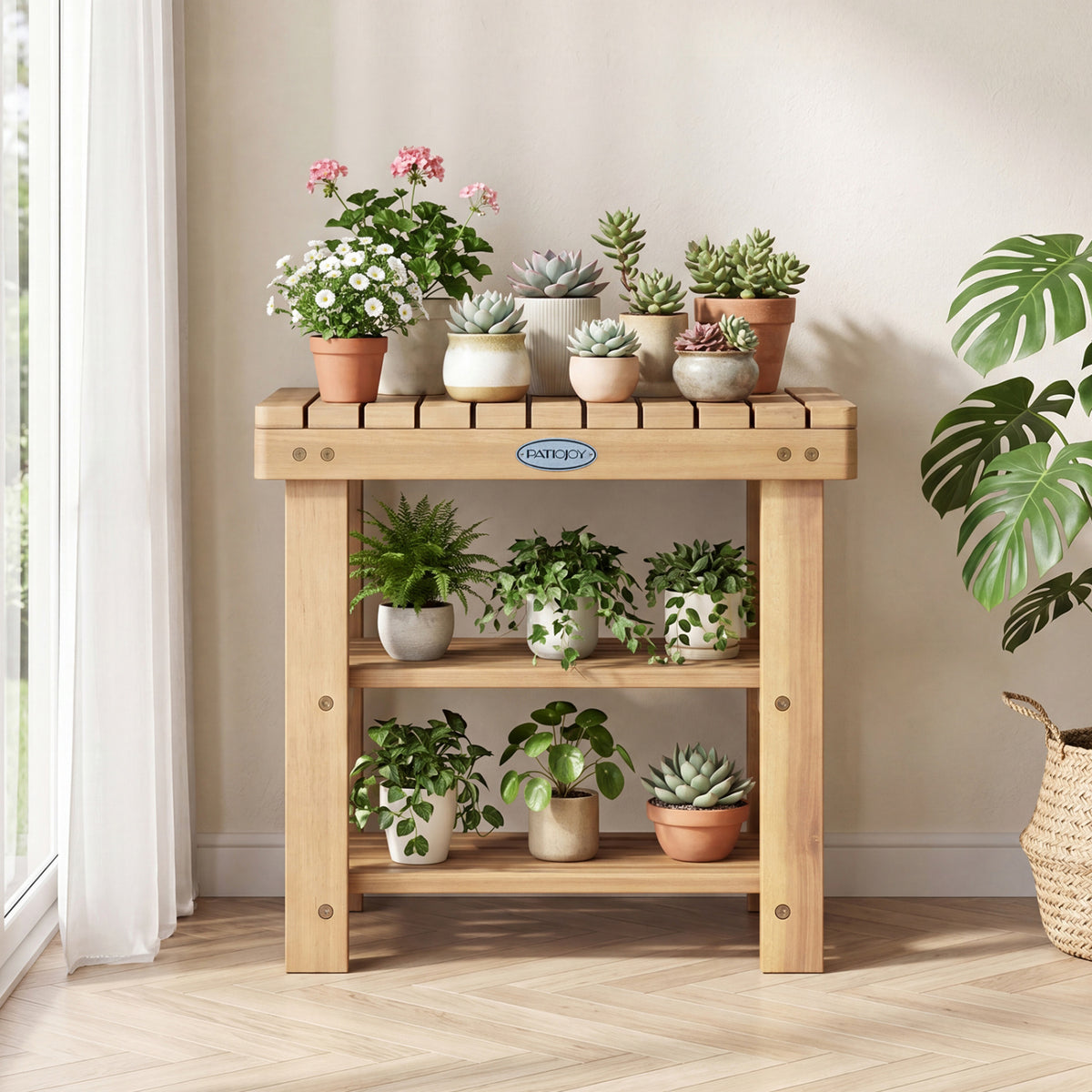 3-Tier Solid Wood Shoe Rack Bench with Slatted Shelves-S view 2