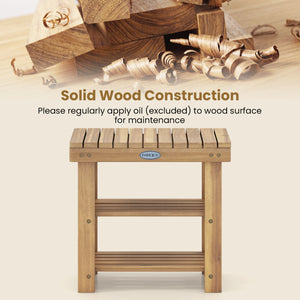 3-Tier Solid Wood Shoe Rack Bench with Slatted Shelves-S view 6