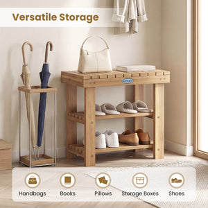 3-Tier Solid Wood Shoe Rack Bench with Slatted Shelves-S view 8