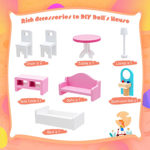3-Tier Toddler Doll House with Furniture Gift for Age over 3 view 9