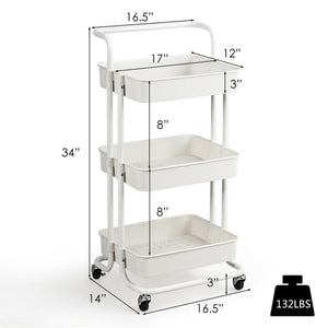 3-Tier Utility Cart Storage Rolling Cart with Casters-White view 5