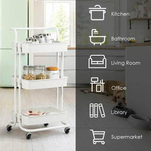 3-Tier Utility Cart Storage Rolling Cart with Casters-White view 7